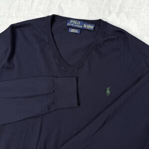 Polo Ralph Lauren Merino Wool V-Neck Sweater Navy Men Size XXL Custom Fit Preppy